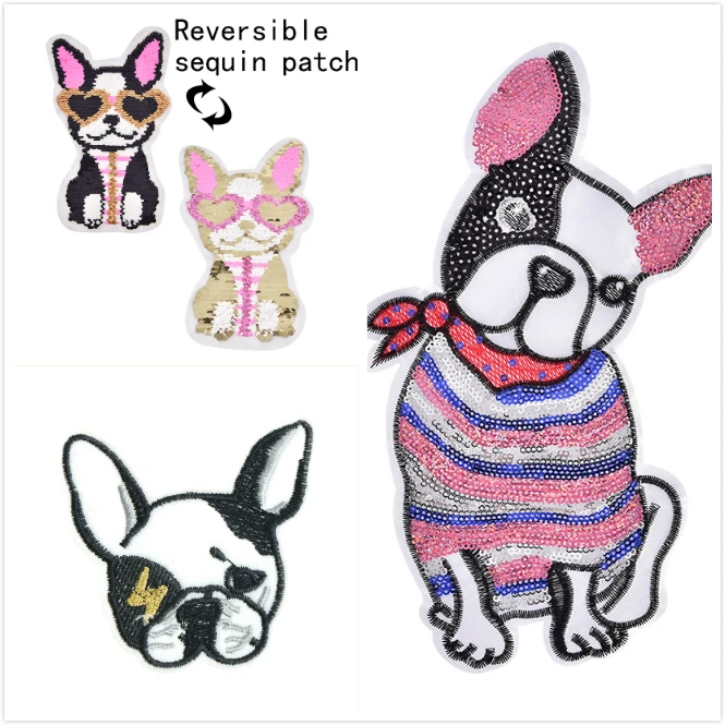 

Kawaii French Bulldog with Bow Tie Silk/Head/Heart Glasses Dog Patch Brooch Embroidered Badge Fabric Patch Bulldog Lovers