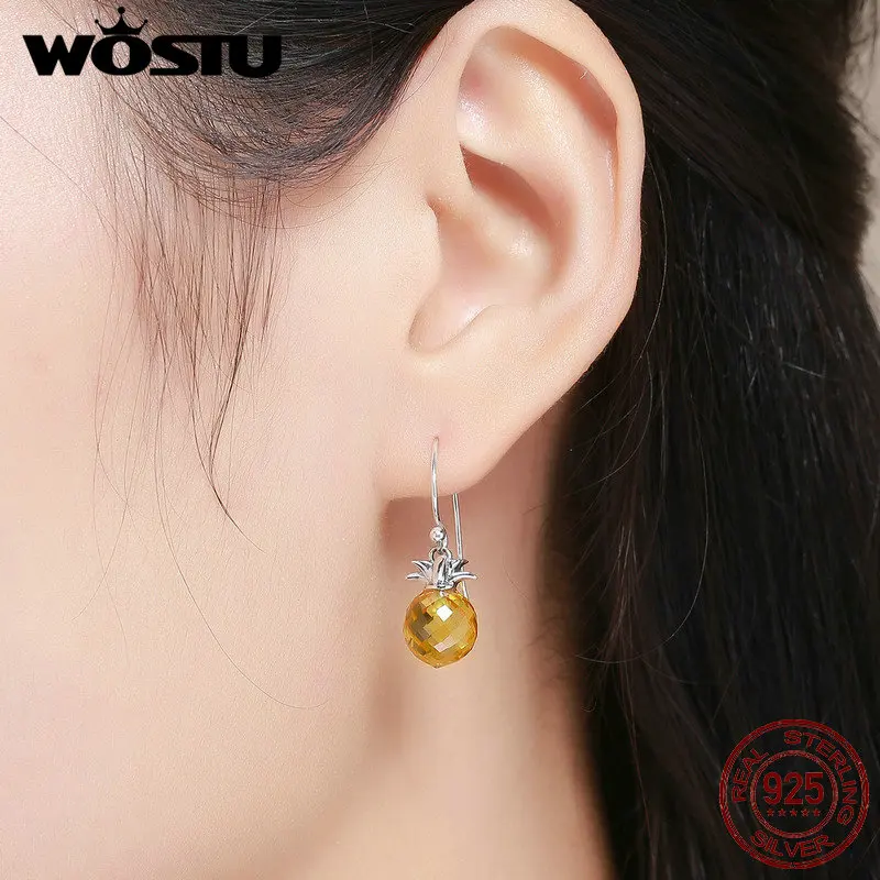 Женские Висячие серьги WOSTU из стерлингового серебра 925 пробы с ананасовым желтым