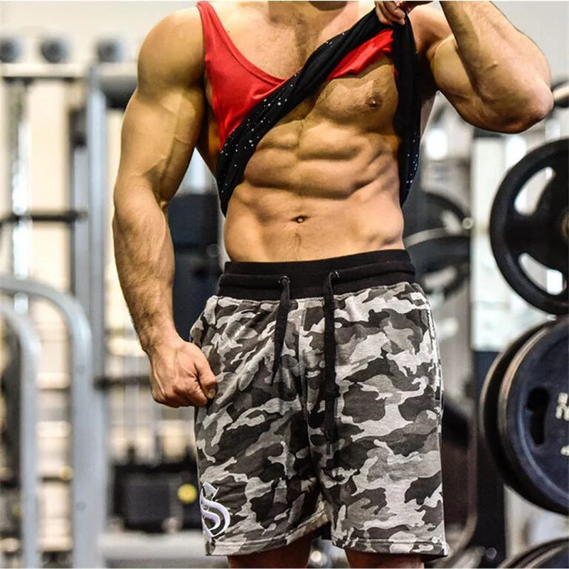 

Men's Army camouflage Shorts With Pockets Bodybuilding Clothing Men Golds Athlete Fitness Bermuda Weight Lifting Workout Cotton
