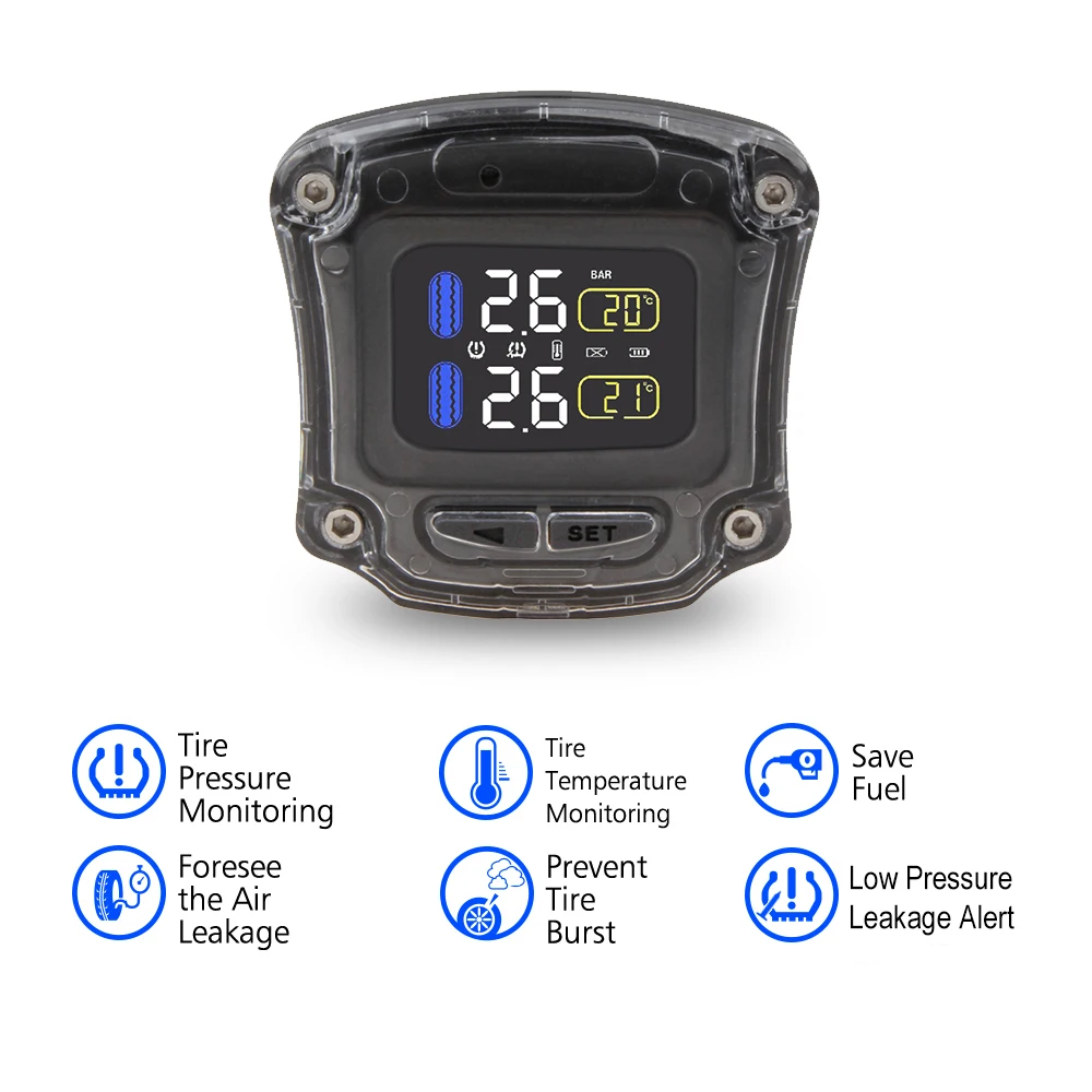 Универсальный мотоцикл TPMS водонепроницаемый контроль давления в шинах Система с 2 внешними датчиками ЖК-дисплеем беспроводной мото шина сигнализация