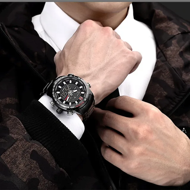 NAVIFORCE Top Brand mężczyźni Military Sport zegarki męskie LED Analog cyfrowy zegarek męski stal kwarcowy zegar Relogio męski 9093 tanie i dobre opinie Quartz Wristwatches Auto Date Complete Calendar Shock Resistant Week Display Water Resistant Stop Watch Back Light Chronograph Multiple Time Zone LED display Alarm NAVIFORCE Top Brand mężczyźni Military Sport zegarki męskie LED Analog cyfrowy zegarek męski stal kwarcowy zegar Relogio męski 9093 tanie i dobre opinie Quartz Wristwatches Auto Date Complete Calendar Shock Resistant Week Display Water Resistant Stop Watch Back Light Chronograph Multiple Time Zone LED display Alarm