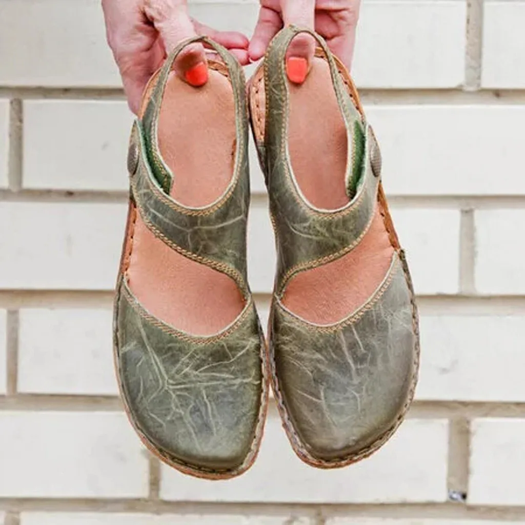 

Women Sandals New Summer's Pure color Shoes for Women Round Toe Sandals Retro Button Sandals Flat Bottomed Shoes Women Sandals