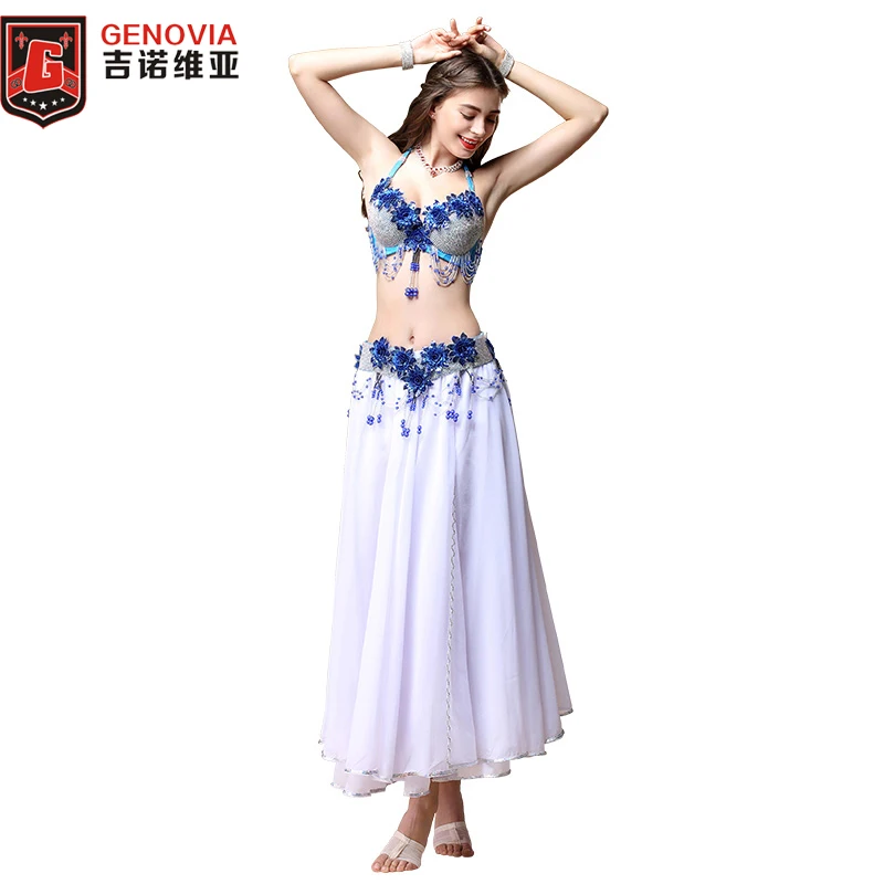

2019 Women New high-end handmade belly dance dance costume suit Carnival Flowers Diamond 3PCS Bra& Belt&Skirt