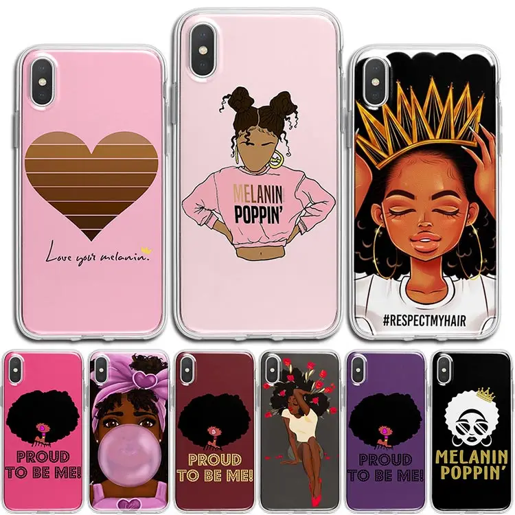 

Klarketong SOFT TPU MELANIN POPPIN Queens Black Girl Phone Cases For iPhone Xs Max Xr 7 6s 8 Plus Soft Silicone Cover