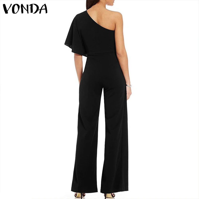 VONDA костюмы, женские комбинезоны модные, пикантные Off Shoulder Ruffle Широкие штаны повседневные длинные Playshit комбинезоны большого размера