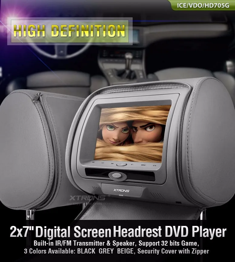 Best 2x7" Grey Headrest Car Monitor with DVD Function & USB SD FM Transmitter IR Transmitter & 2 IR Headphones (Black&Beige Optional) 0 Best 2x7" Grey Headrest Car Monitor with DVD Function & USB SD FM Transmitter IR Transmitter & 2 IR Headphones (Black&Beige Optional) 0