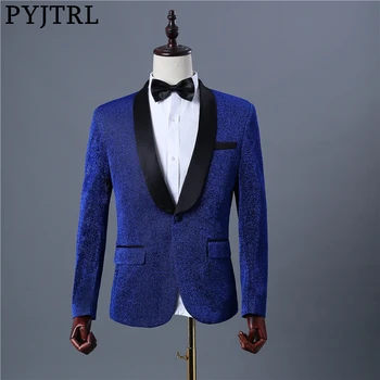 

PYJTRL Men Classsic Shawl Lapel Shiny Blazers Wedding Groom Groomsman Slim Fit Suit Jacket Stage Singers Coat Party Prom Costume