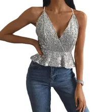 Сексуальный женский летний топ на бретельках, модная Клубная уличная одежда с блестками, блестящая молния, открытая спина, крест, женская одежда, глубокий v-образный вырез, ночной укороченный жилет