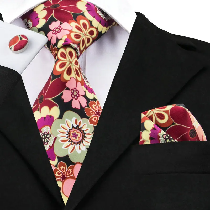 SN-1257 Модные мужские галстуки с цветочным принтом галстук, носовой платок, запонки набор качественный шелковый галстук оптом