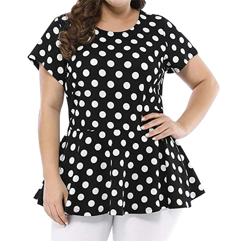

Polka Dot Women Tops Summer Casual Short Sleeve Round Collar Plus Size Ladies Tops and Blouses Elegant Style chemisier #15