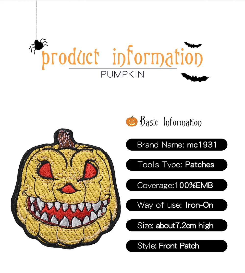 10pcs a Lot Cartoon Horror Pumpkin Lantern For Halloween Iron On Or Sew On Embroidered Patch - 2.23 INCH Free Shipping (1)