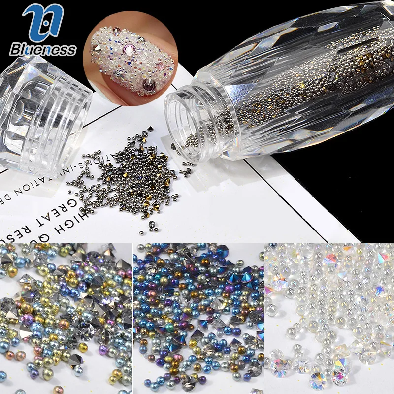 

Blueness 1 Bottle Colorful Elf Crystal Beads Nail Studs Design Manicure UV Gel Rhinestones for Nails Art Decorations Accessories