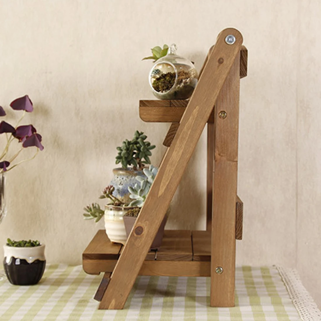 Mini Solid Wood Tabletop Storage Rack Shelf Household Flower Pot Frame Stand Garden Kit Flower Pot Holder storage Racks 2018