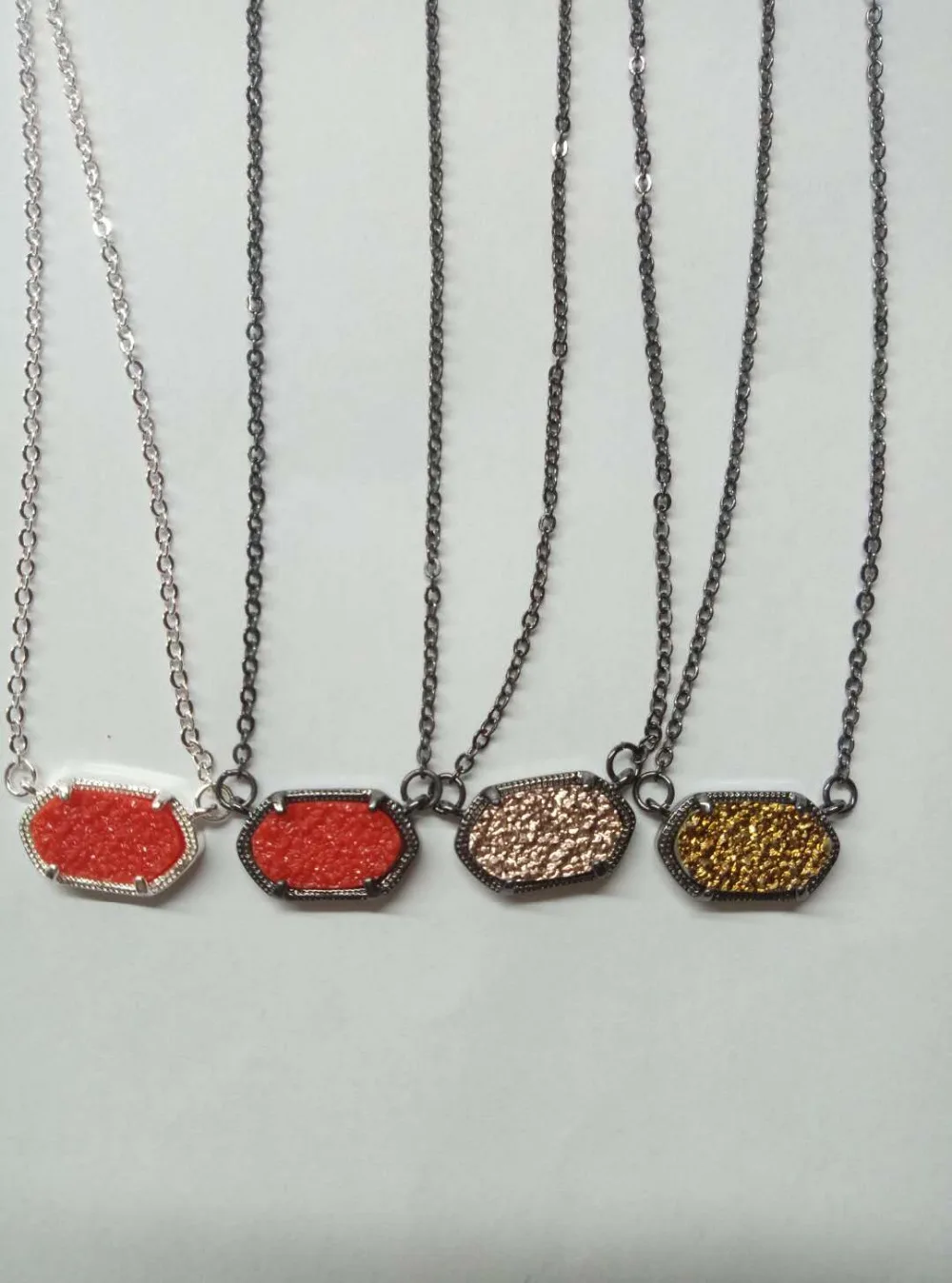 Fashion Black Chain Druzy Dark Red Pendant Necklace for Women