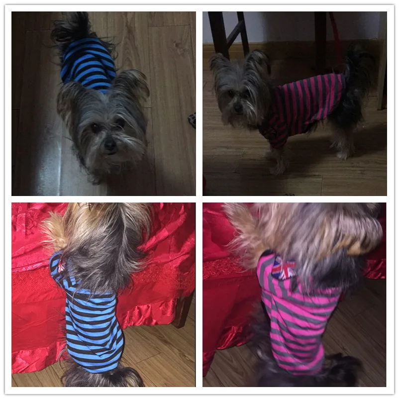 F05 собака рубашка в полоску летний хлопчатобумажный жилет для собак Симпатичные собак Одежда для мелких животных Одежда с принтом в виде собак продукт