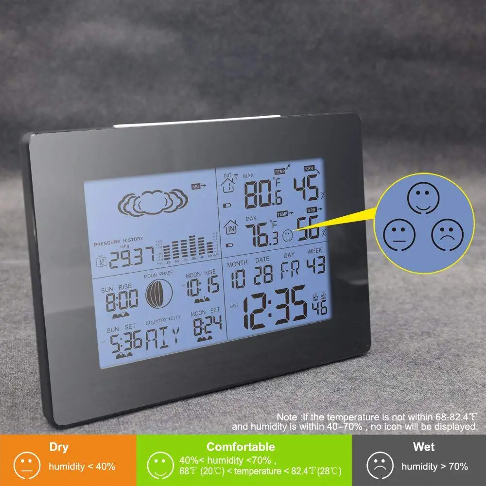 

Weather Station, Indoor Outdoor Thermometer Wireless Temperature and Humidity Monitor with Barometer, Weather Forecast