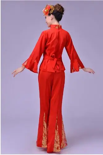 (0146) 2016 new autumn fan dance CHinese folk dance red yangko dance clothing red Phoenix embroidery pattern stage costumes