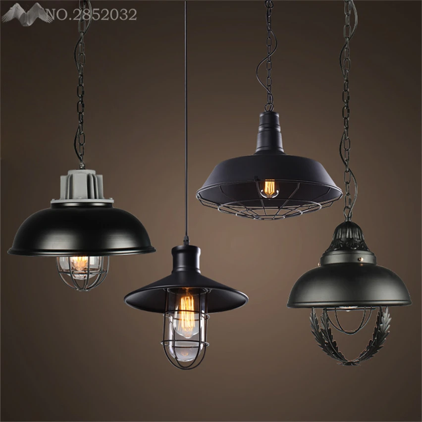 

JW Vintage Industrial Black Nordic Retro Pendant Light Lampshade Loft Lights Metal Cage Dining Room Countryside E27 Edison Lamp