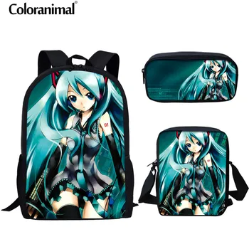 

Coloranimal Super Japan Anime Primary School Bag Hatsune Miku Teenager Girl School Bags 3pcs Set Children Backpack Large Bookbag