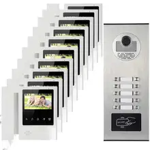 10 apartments video intercom system RFID doorbell CMOS 700Line HD camera 4.3″ inch color display