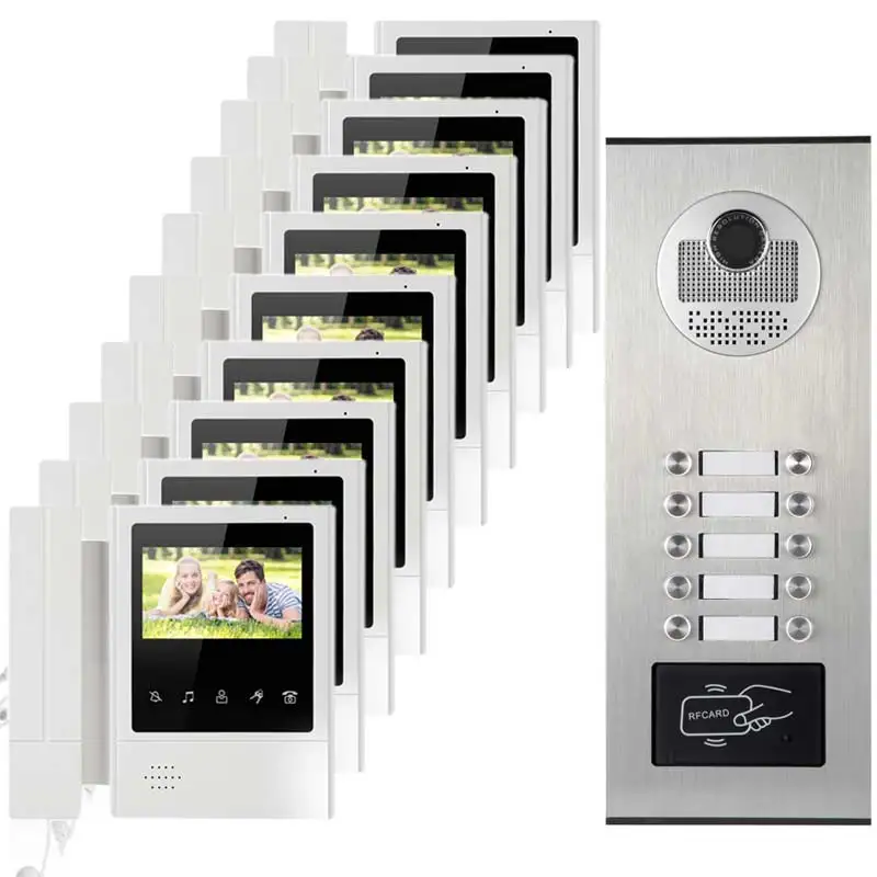 

10 apartments video intercom system RFID doorbell CMOS 700Line HD camera 4.3" inch color display