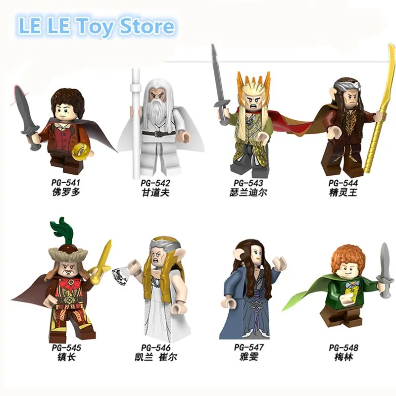 

8pcs/lot PG8148 The Lord of the Rings Frodo Baggins Figure Gandalf Thranduil Elrond Galadriel Merry Building Blocks Children Toy