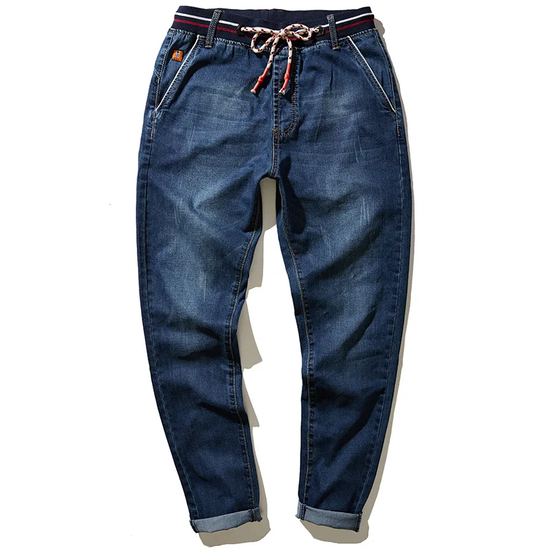 Men's Fashion Drawstring Leisure Harem Jeans Male Style Elastic Loose