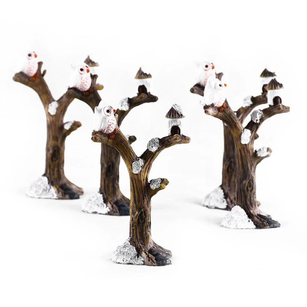

5 Pieces Animal Owl Decor Tree Branches Model Miniature Ornaments Accessories Kit for DIY Fairy Garden Park Decoration