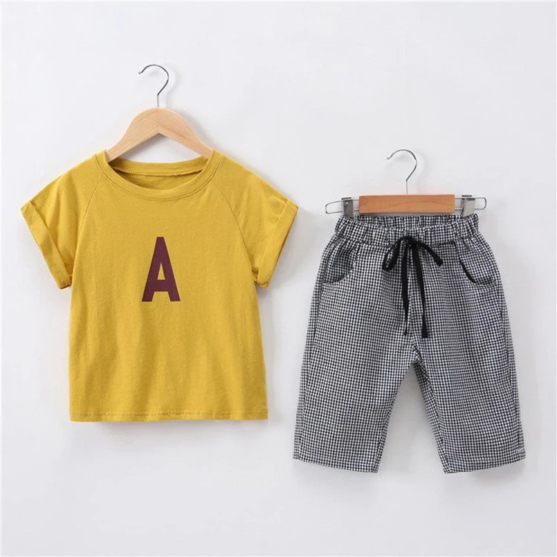 Conjuntos de Roupas Camiseta + Shorts Roupas da Menina Novas Meninas Verão Menina Manga Curta 2 Pcs Ternos Crianças 2020 9 High Quality Mamãe e Bebê