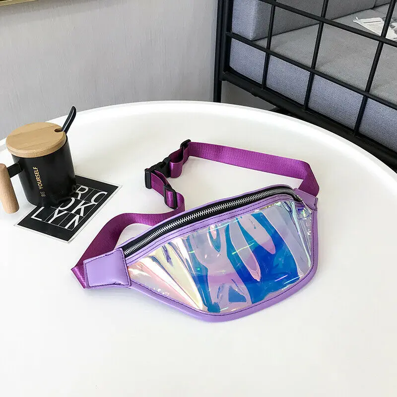 Женская Лазерная Светоотражающая поясная сумка нагрудная сумка кошелек для бега нейлоновая карманная сумка - Цвет: Фиолетовый