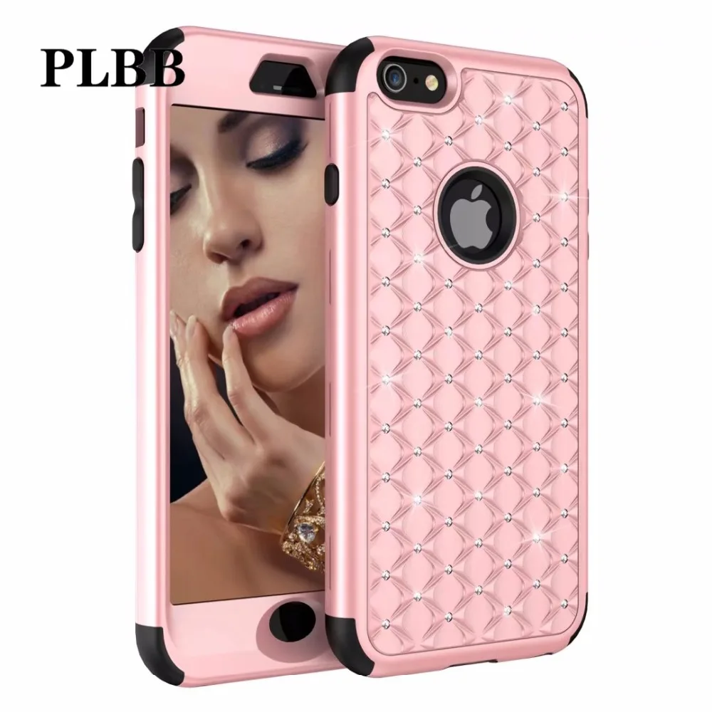 

PLBB Bling Stars Tri Layer Heavy Duty Shockproof Phone Case For Apple iPhone X 6 6s 7 8 Plus Soft+PC Hybrid Armor Full Cover