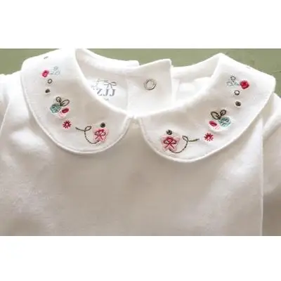 Весенне-осенние хлопковые блузки с длинными рукавами и вышивкой для маленьких девочек; топы; белая рубашка для девочек; Детские топы для девочек; одежда для малышей - Цвет: white2