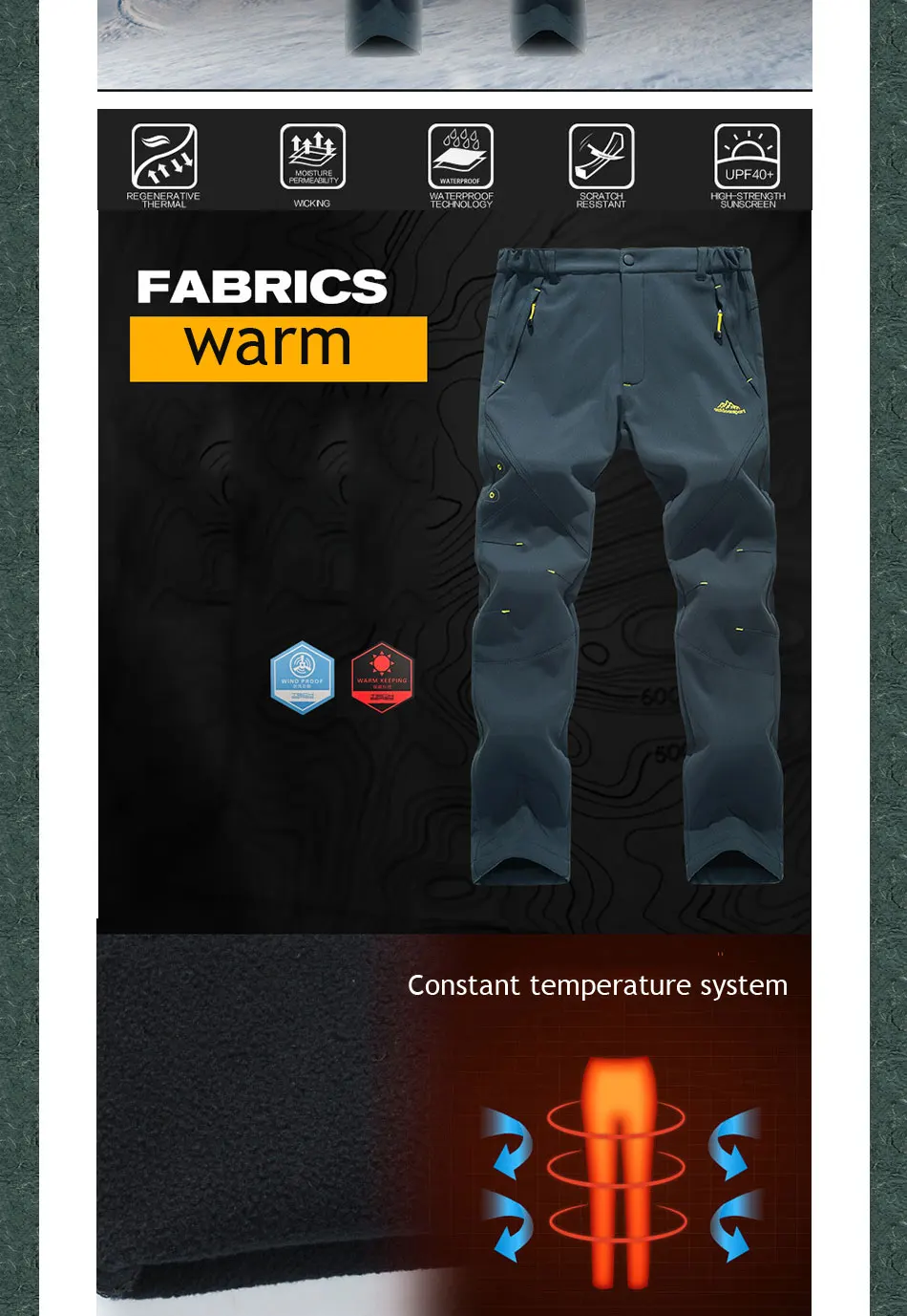 Хит, уличные зимние Утепленные флисовые замшевые походные спортивные штаны на молнии с карманами для альпинизма и кемпинга, Мужские штаны