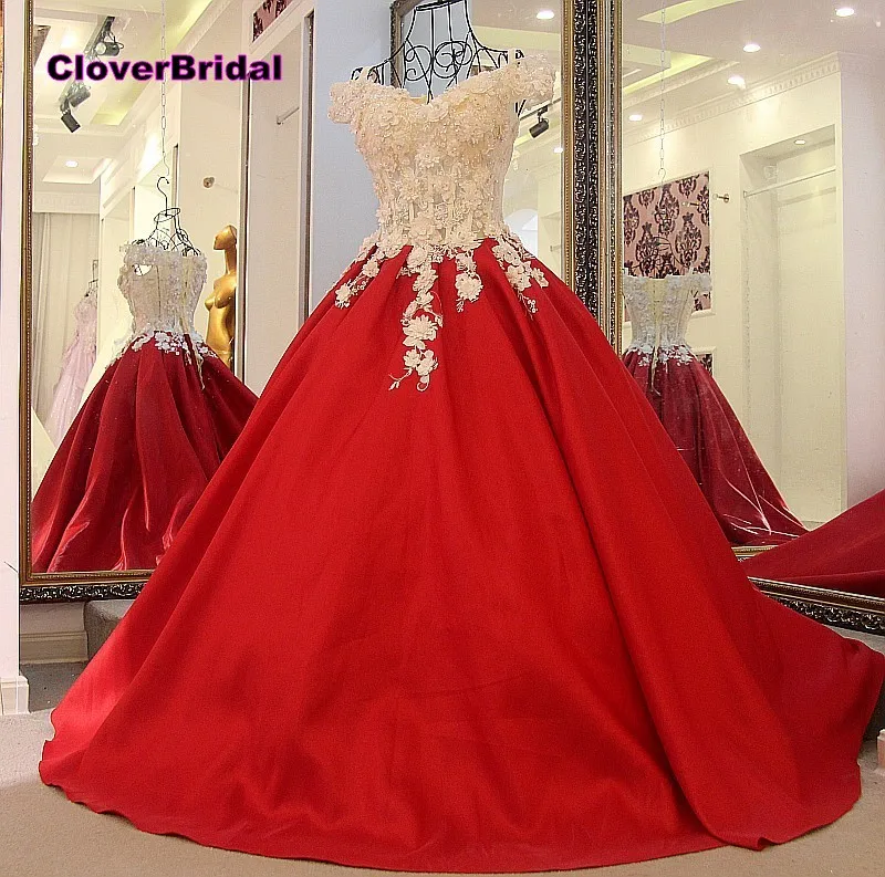 CloverBridal/красное бальное платье с открытыми плечами, стразы, цветы 50 см, поезд,, для девочек 15 лет, день рождения