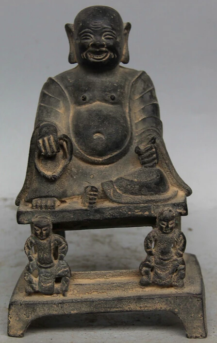 

JP S0524 6" ancient Chinese Buddhism Bronze Seat Happy Laugh Maitreya Buddha Boy Statue