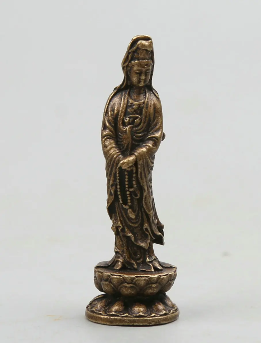 

50MM/2" Collection Curio Rare China Fengshui Small Bronze Exquisite Buddhism Avalokitesvara Guanyin Kwan-yin Pendant Statue 25g