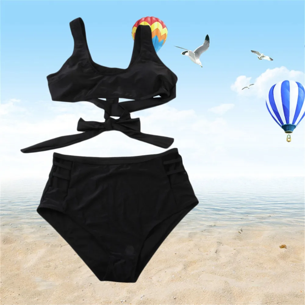 Sexy Women Bikini Set Bandage Style Swimsuits Solid Color Quick Drying