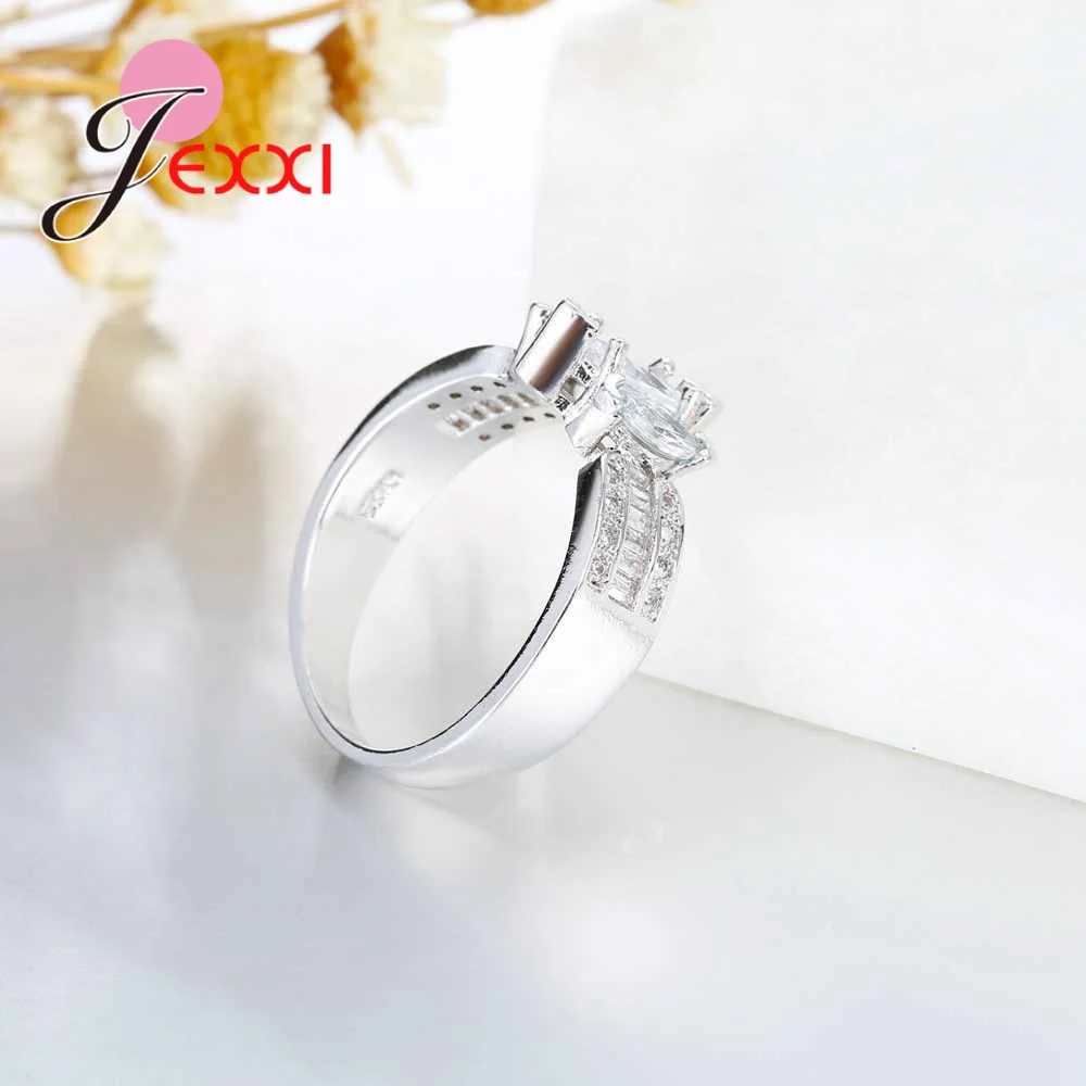 Свадебные 925 пробы Серебряные Кольца Юбилей обручальное Bijoux для женщин Bague AAA CZ Кристалл кубический циркон ювелирные изделия