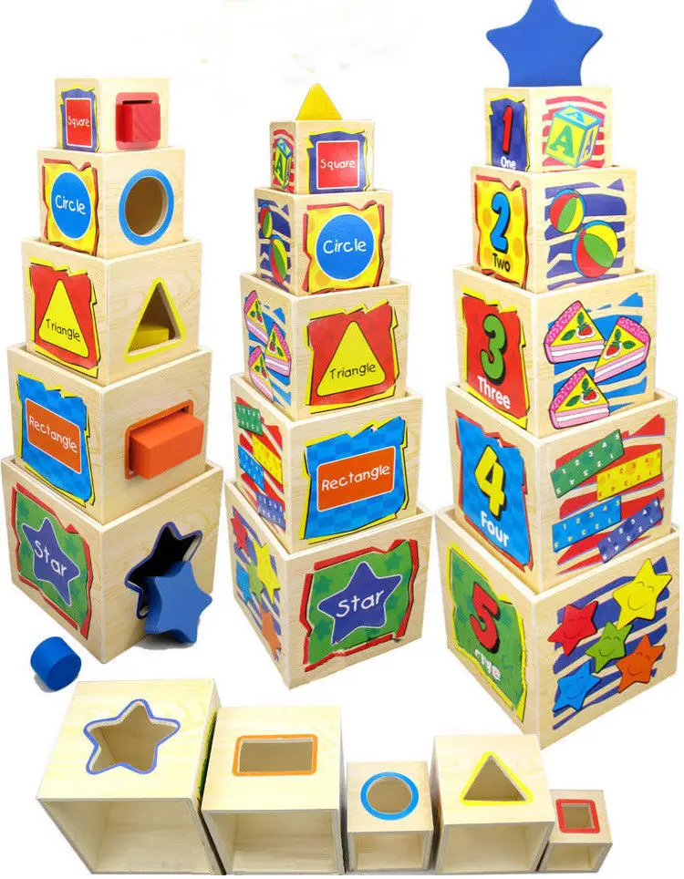 Candice Guo Montessori Wooden Toy Wisdom Shape Match Colorful Box Tower Block Game Baby Educational Birthday Christmas Gift Set Buy At The Price Of 25 63 In Aliexpress Com Imall Com