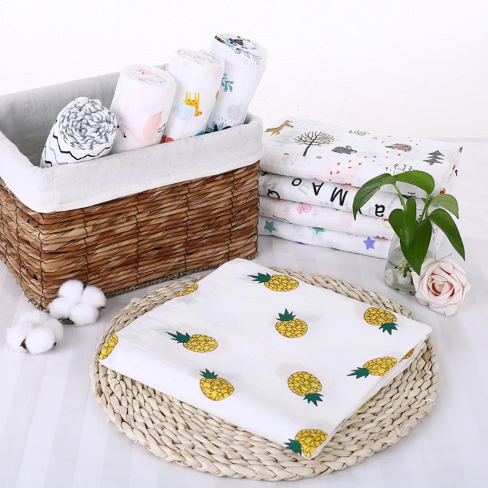 Puseky/детское муслиновое одеяло с принтом фламинго, розы, фруктов, постельные принадлежности, пеленки для новорожденных, пеленки для новорожденных, одеяло из хлопка