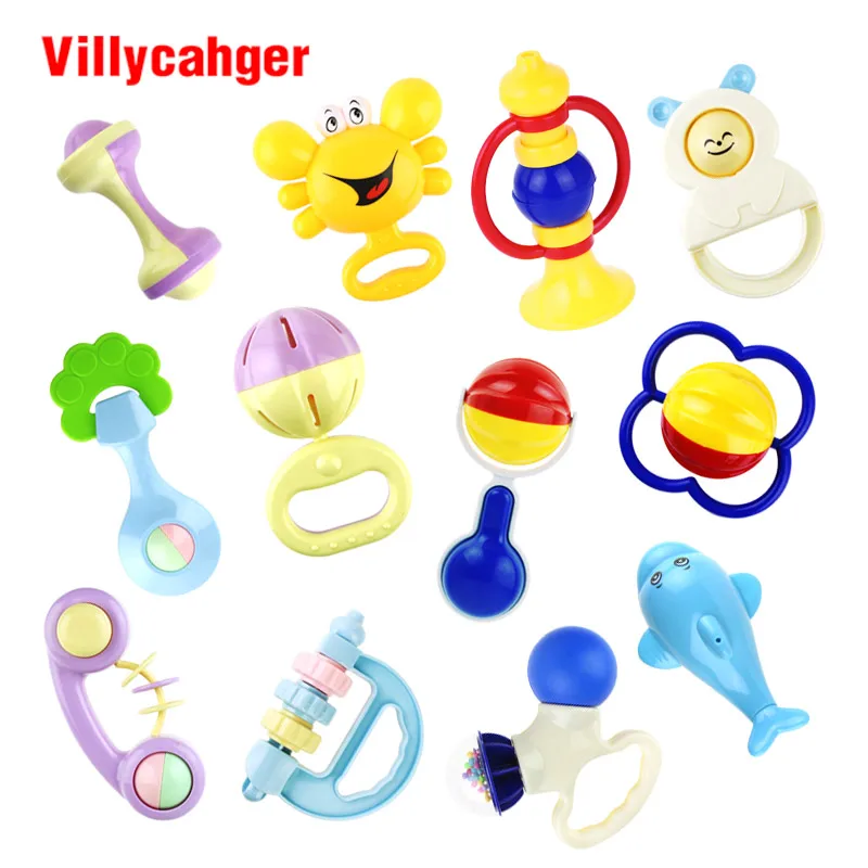 12PCS Plastic Baby Rattles And Teether Set Baby Plastic Hand Shake Bell