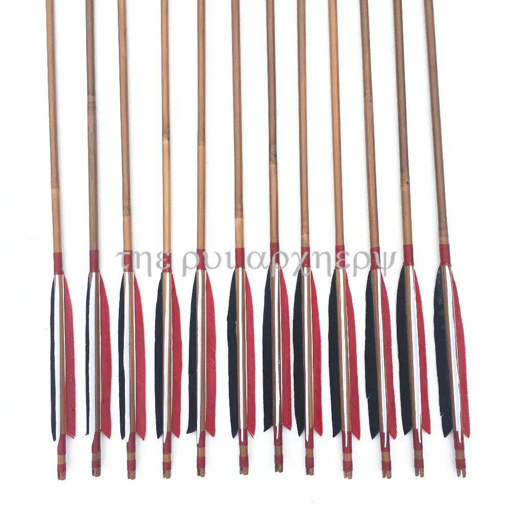 

6/12/24pcs bamboo Arrows Japan Hunting Turkeys Feather Color White And Black