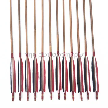 

6/12/24pcs bamboo Arrows Japan Hunting Turkeys Feather Color White And Black
