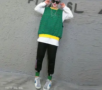 

Eurropean style 2019 New arrivals Spring winter fashion women cltohes 3XL-6XL printing patchwork loose casual suit T3177