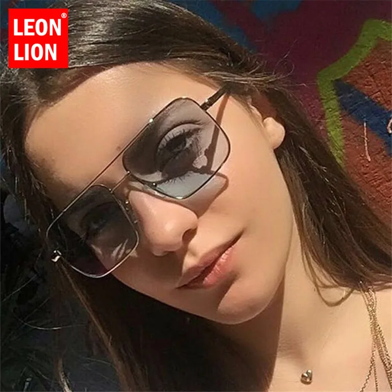 Женские квадратные солнцезащитные очки LeonLion 2020 с большой оправой градиентные в
