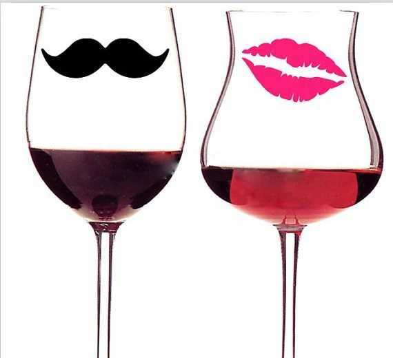 Free shipping 10 Mustaches &amp Lips Vinyl Decal Stickers For Wedding Decoration Mugs Cups Wine Glass | Дом и сад