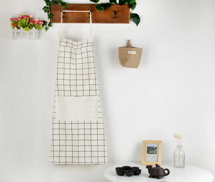 Хлопковый женский фартук с креативным принтом Забавный Кухонный Фартук с карманом ручное полотенце Горячие - Цвет: Grid white