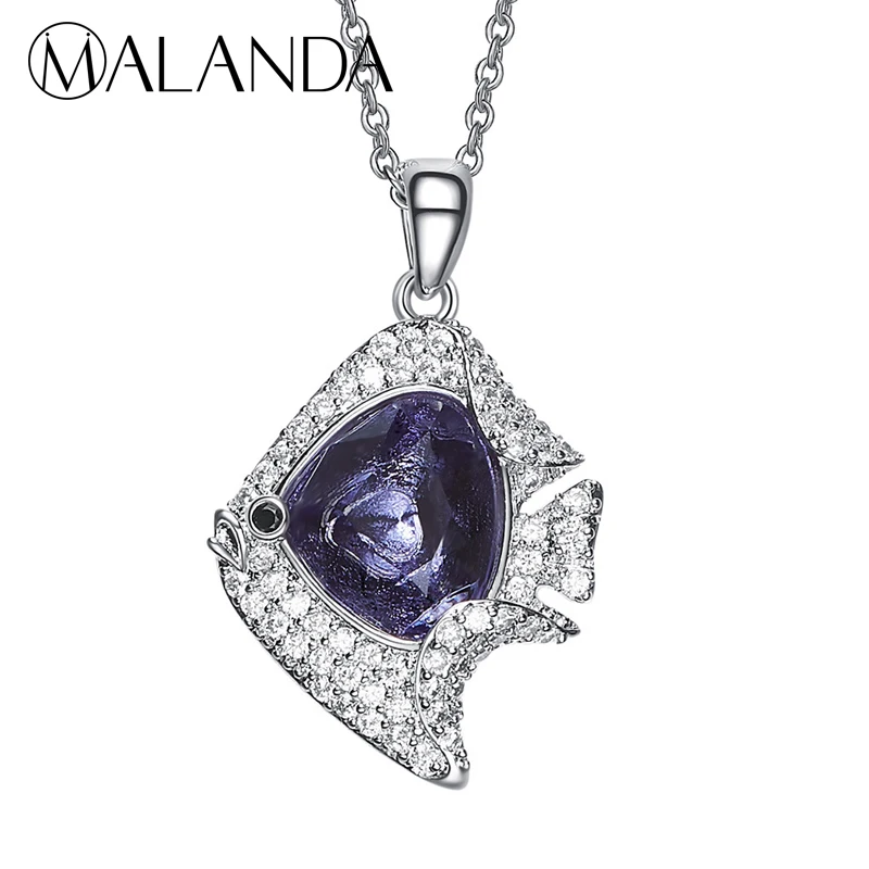 MALANDA Fashion Crystal Ocean Fish Pendant Necklaces Crystal From