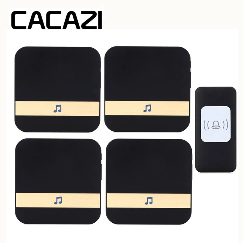 CACAZI A9 Smart Wireless Doorbell Waterproof AC 75-250V 4 Receivers Battery Push Button Household Call Ring 52 Songs 300M Remote CACAZI A9 Smart Wireless Doorbell Waterproof AC 75-250V 4 Receivers Battery Push Button Household Call Ring 52 Songs 300M Remote