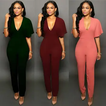 

2016 New Women Clubwear V-neck Jumpsuits Party Slim Fit Solid Playsuits Romper Trousers